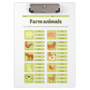 Werkblad voor het herkennen van boerderijdieren klembord