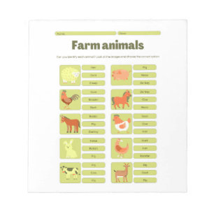 Werkblad voor het herkennen van boerderijdieren notitieblok