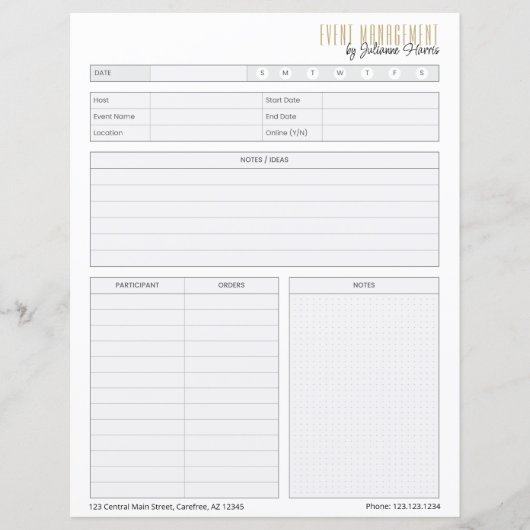Werkblad voor planning van merkgebonden evenemente (Voorkant)