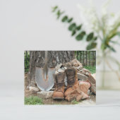 Werkboeken en schoppen briefkaart (Staand voorkant)