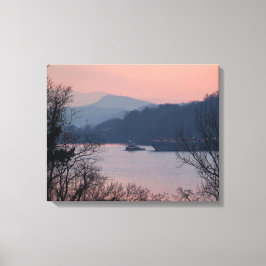 Werken aan de rivier op de Sunset Canvas Afdruk
