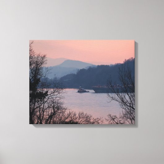 Werken aan de rivier op de Sunset Canvas Afdruk (Voorkant)