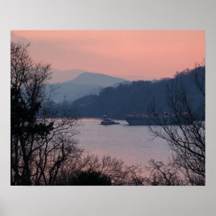 Werken aan de rivier op de Sunset Poster