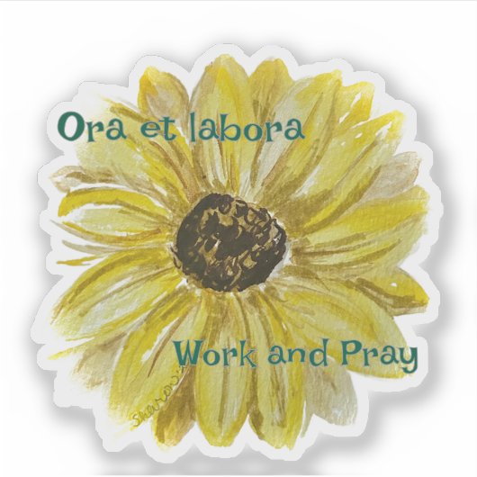 Werken en bidden Zonnebloem Vinyl Sticker (Voorkant)