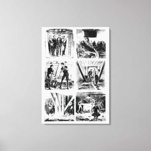 Werken in de caissons, die Brooklyn Bri vormen Canvas Afdruk (Voorkant)