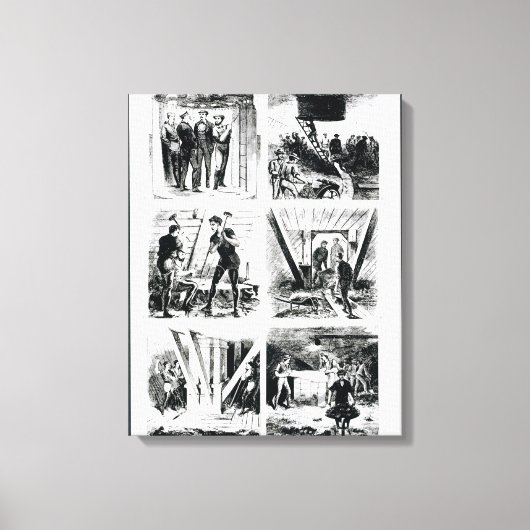 Werken in de caissons, die Brooklyn Bri vormen Canvas Afdruk (Voorkant)
