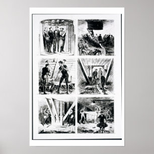 Werken in de caissons, die Brooklyn Bri vormen Poster