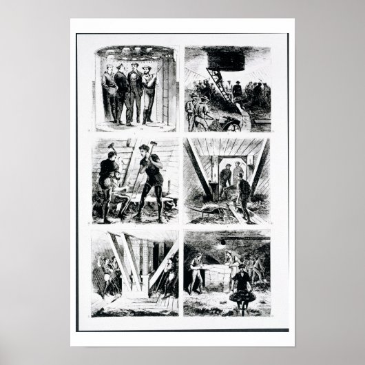 Werken in de caissons, die Brooklyn Bri vormen Poster (Voorkant)