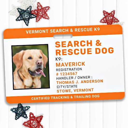 Werken met Dog SAR K9 Logo Photo Search Rescue Badge