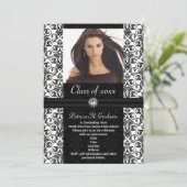 Werken met wit|Zwart Damask-Afstuderen Kaart (Staand voorkant)