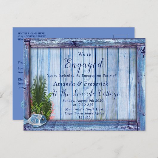 Werken onder water en Verloving met blauw hout Uitnodiging Briefkaart (Voorkant / Achterkant)