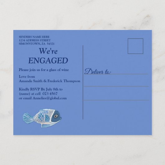 Werken onder water en Verloving met blauw hout Uitnodiging Briefkaart (Achterkant)