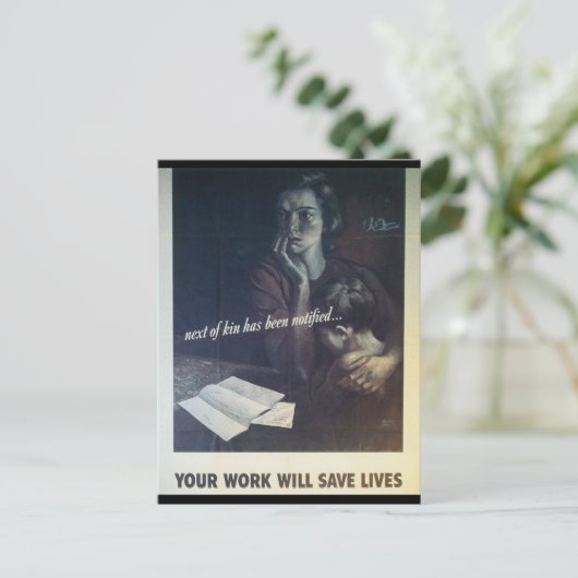 Werken redt levens in de Tweede Wereldoorlog Briefkaart (Staand voorkant)