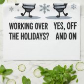 Werken tijdens de feestdagen Kerst grap Theedoek (Gevouwen)