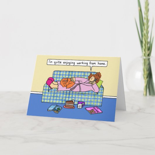 Werken vanuit huis Covid 19 Zelfisolatie Cartoon Kaart (Voorkant)