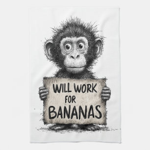 Werken voor Bananen - Humoristische Aap Schets Theedoek