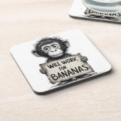 Werken voor Bananen - Humoristische Apen Schets Bier Onderzetter (Linkerzijde)