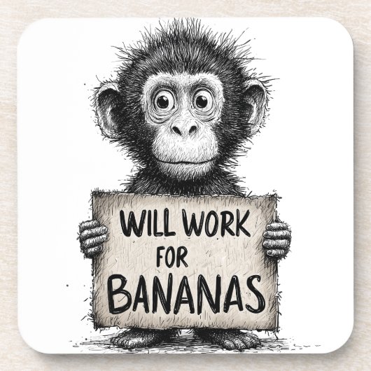 Werken voor Bananen - Humoristische Apen Schets Bier Onderzetter (Voorkant)