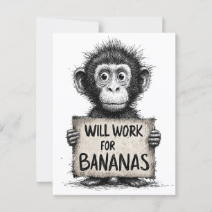 Werken voor Bananen - Humoristische Apen Schets Briefkaart