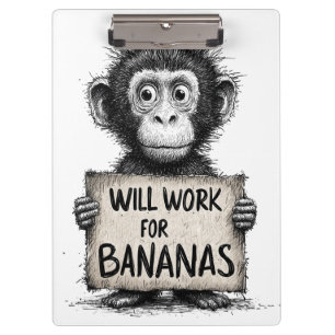 Werken voor Bananen - Humoristische Apen Schets Klembord