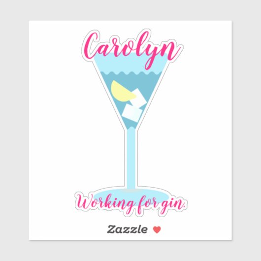 Werken voor gin, blauw glas, gepersonaliseerd sticker (Vel)