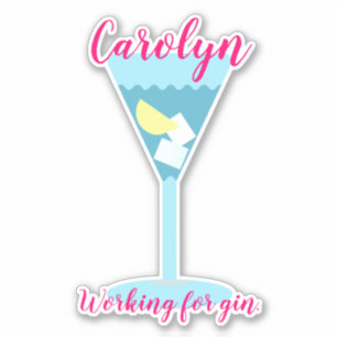 Werken voor gin, blauw glas, gepersonaliseerd sticker
