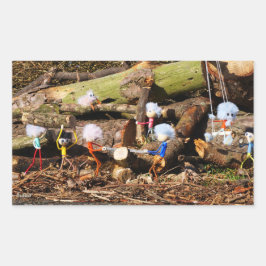 Werkende Fubby's in hun houtzagerij. Rechthoekige Sticker