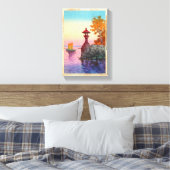 Werkende zeilboot bij Yabase Tsuchiya Koitsu hanga Canvas Afdruk (Insitu (Slaapkamer))