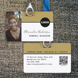 Werkgever Bedrijfs-ID Foto Logo QR-code Zwart Goud Badge