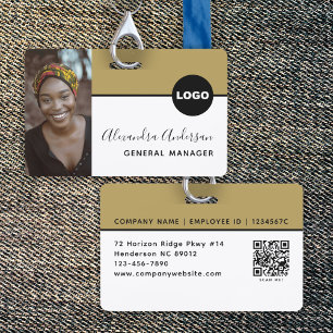Werkgever Bedrijfs-ID Foto Logo QR-code Zwart Goud Badge