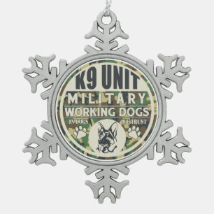 Werkhonden voor militaire K9-eenheden Tin Sneeuwvlok Ornament