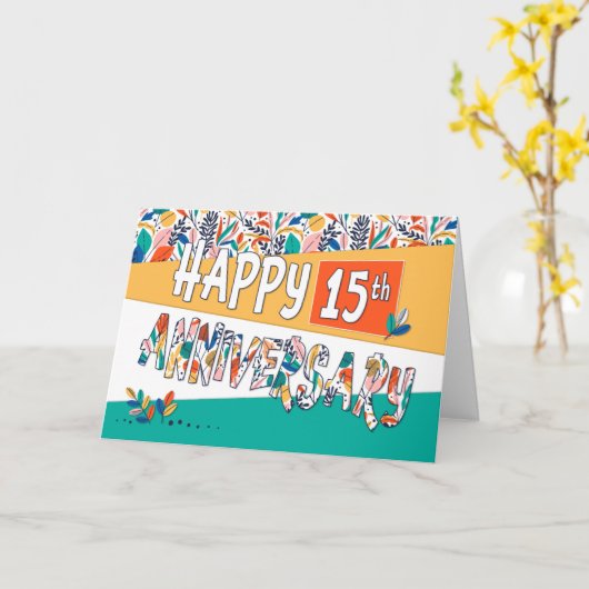 Werkjubileum Werknemer 15 Jaar Helder Kleurenpatro Kaart (Gele Bloem)