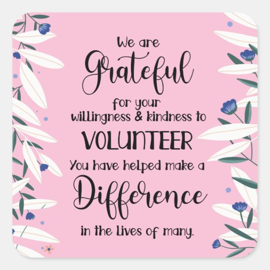 werkkaart voor vrijwilligers vierkante sticker (Voorkant)