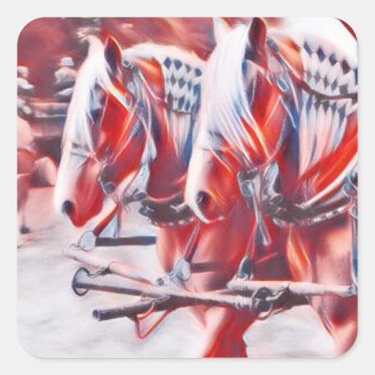 Werkkerpaarden Vierkante Sticker (Voorkant)