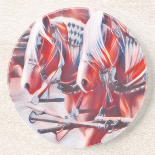 Werkkerpaarden Zandsteen Onderzetter (Voorkant)