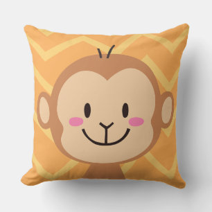 Werkkussen Cute Monkey Face Chevron Oranje Kindere Kussen