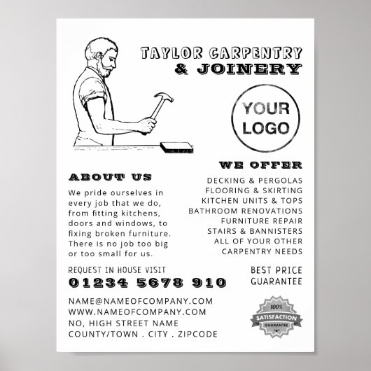 werkman, Carpentry, Carpenter Adverteren Poster (Voorkant)
