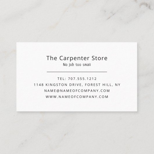  werkman, Carpentry, Carpenter Visitekaartje (Achterkant)