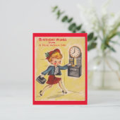 werkmeisje met retro feestdagenkaart (Staand voorkant)