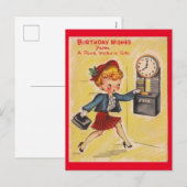 werkmeisje met retro feestdagenkaart (Voorkant / Achterkant)