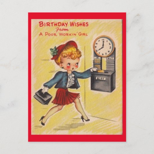 werkmeisje met retro feestdagenkaart (Voorkant)