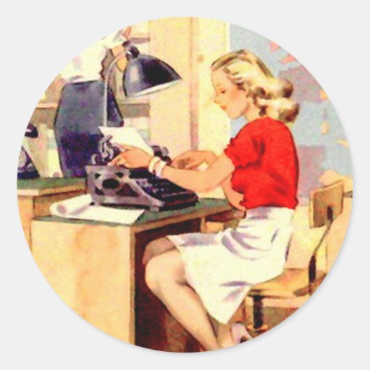 werkmeisje ronde sticker (Voorkant)