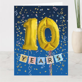 Werknemer 10-jarig jubileum gouden ballon cijferka kaart