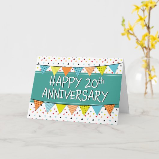 Werknemer 20e Jubileum Colorful Triangles Kaart (Gele Bloem)