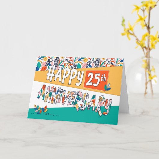 Werknemer 25e Jubileum Bright Colors Patroon Kaart (Gele Bloem)