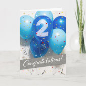 Werknemer 2e Jubileum Blue Balloons Kaart (Voorkant)