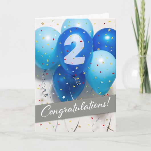 Werknemer 2e Jubileum Blue Balloons Kaart (Voorkant)