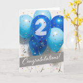Werknemer 2e Jubileum Blue Balloons Kaart (Gele Bloem)
