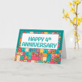 Werknemer 4e Jubileum Bright Squares Patroon Kaart (Gele Bloem)