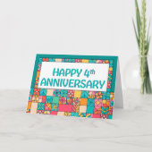 Werknemer 4e Jubileum Bright Squares Patroon Kaart (Voorkant)